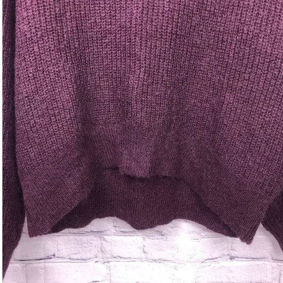 L.O.G.G. Mohair Ribbed High Low Cropped Drop Shoulder Burgundy Chunky Sweater M - Picture 4 of 10